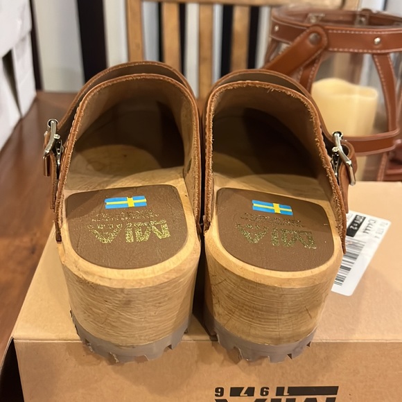 Mia Ebba Lug Leather Swedish Anatomisk Clogs Shoes Luggage Womens Size 7 Euro 37 - Picture 6 of 12